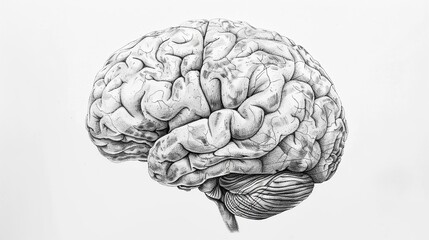 Fototapeta premium Detailed pencil sketch of human brain isolated on white background