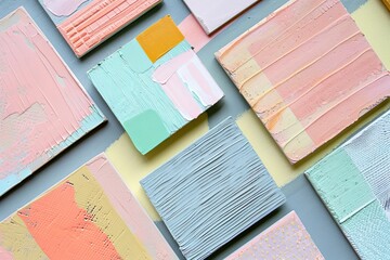Colorful abstract texture art on square canvases with pastel colors