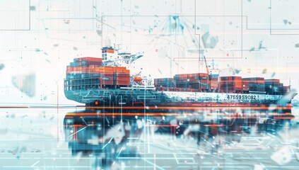 A multi-faceted exhibition showing business and technology development in the digital future of logistics, transportation, import and export, online tracking, delivery distribution, all on a world