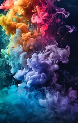 Fototapeta premium Vibrant colorful smoke swirling against dark background in abstract artistic display