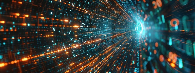 Futuristic digital data processing concept for encryption and internet connection protection