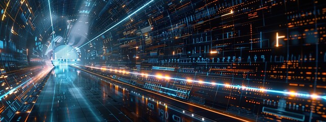 Futuristic digital data processing concept for encryption and internet connection protection