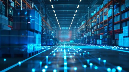 Obraz premium Discover the future of warehouse management through this cutting-edge visualization displaying modern logistics, efficiency, and technology integration