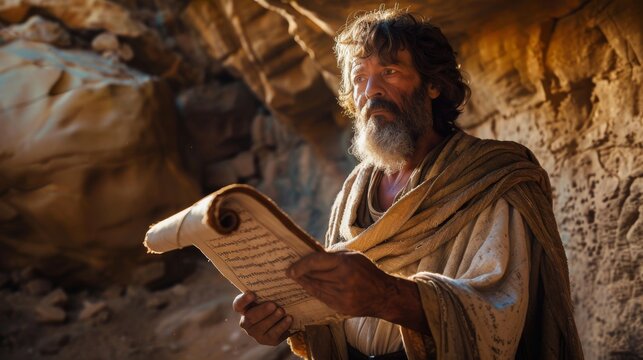 This is an illustration of a bearded man holding a book as an evangelist.