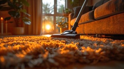 Vacuuming in a Sunlit Room