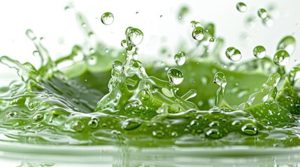 Green Liquid Splash with Water Droplets