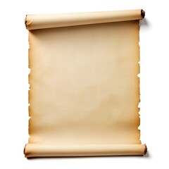 An old, rolled up parchment scroll on a white background