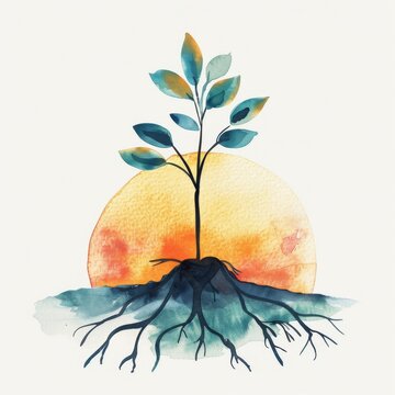 watercolor sprout sun roots growing clip art preview