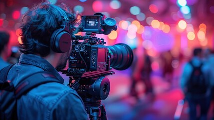 Videographer Capturing the Vibrant Energy of a Crowded Event