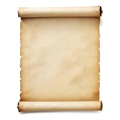 An old, rolled up parchment scroll on a white background
