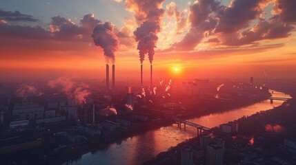 Fototapeta premium Industrial Sunset Over a Cityscape