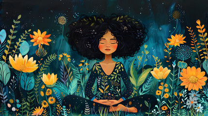 Fitness and Peace: Active Morning Yoga Routine with a Young Female in a Calm Jungle-Themed Space