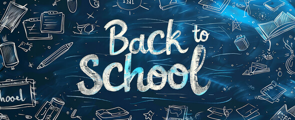 Back to School text on a chalkboard with educational doodles around