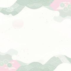 Obraz premium ライトグリーンの背景に和風の波模様