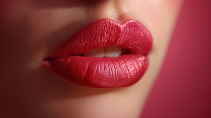 Close-up of Red Lips with Shimmering Finish