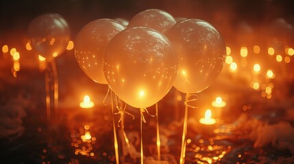 White Balloons Glowing in the Dark