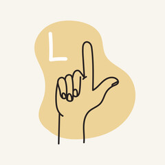 Gestures for the deaf, letter L. English fingerspelling.