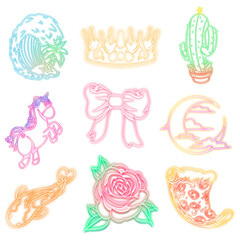 Colorful cute neon sticker collection design resources