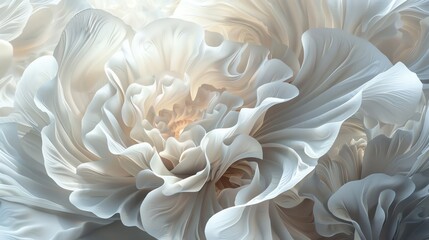 Close-up image of white peony petals showcasing their delicate textures and soft, ethereal beauty, perfect for floral and nature-themed.