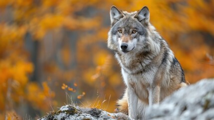 Naklejka premium Wolf in Autumn Forest