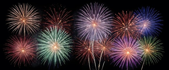 Multicolored Fireworks Display in the Night Sky