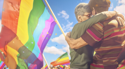 Older Lesbian Female Pride Parade Love