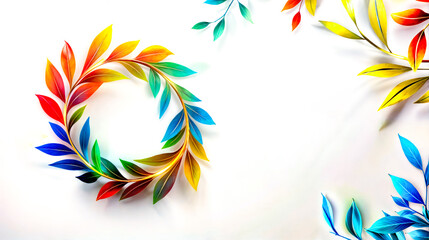 Obraz premium Group of multicolored leaves on white background with space for text.
