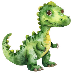 Fototapeta premium Cute watercolor illustration of a green dinosaur standing. Perfect for children's books and educational materials.