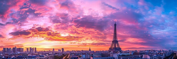 Paris Skyline with Eiffel Tower at Sunset