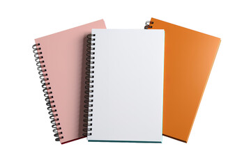 Three Blank Spiral Notebooks Ready for Creative Inspiration on a Clear PNG or White Background.