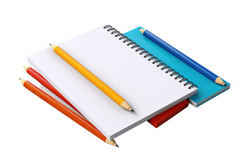 A Blank Canvas of Creativity: A Spiral Notebook Awaits Inspiration With Colorful Pencils on a Clear PNG or White Background.
