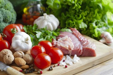 foods rich in niacinamide, such as meat, fish, nuts, and green vegetables, emphasizing the importance of healthy nutrition for beautiful skin