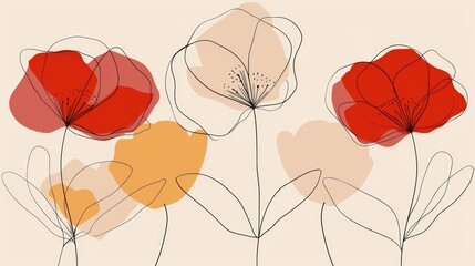 Abstract minimalistic and modern one line art style flowers