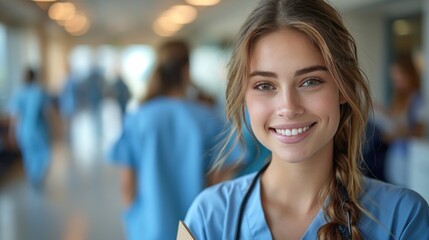 Fototapeta premium Smiling Nurse in Hospital Corridor