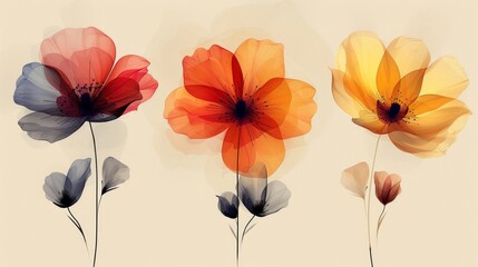 Abstract minimalistic and modern one line art style flowers