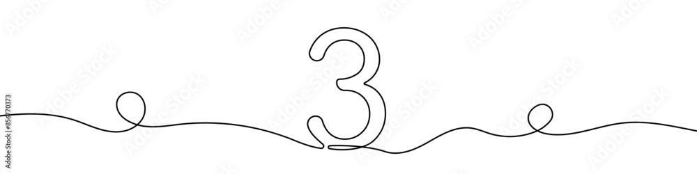 Wall mural continuous editable line drawing of number 3. one line drawing of number 3 icon. vector illustration