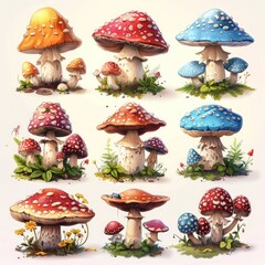 Set of mushrooms for game