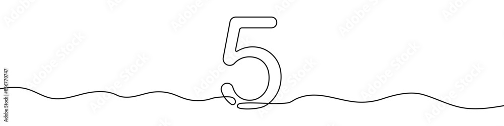 Wall mural continuous editable line drawing of number 5. one line drawing of number 5 icon. vector illustration