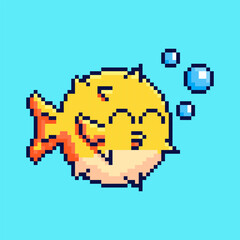 Pixel art puffer fish design