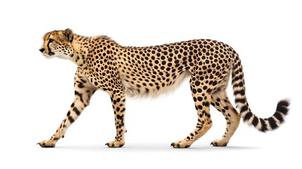 1. Create a detailed full-body illustration of a cheetah, showcasing its sleek and muscular physique against a transparent background. Ensure the image is suitable for use on a white background,