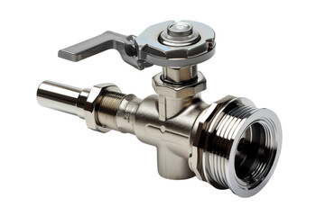 Shiny Chrome Valve With a Silver Handle in a Clean Studio Setting on a Clear PNG or White Background.