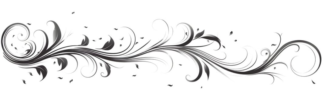 Elegant Curly Horizontal Decorative Scroll with Minimal Black Swirls