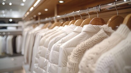 White Winter Clothing Displayed on Hangers