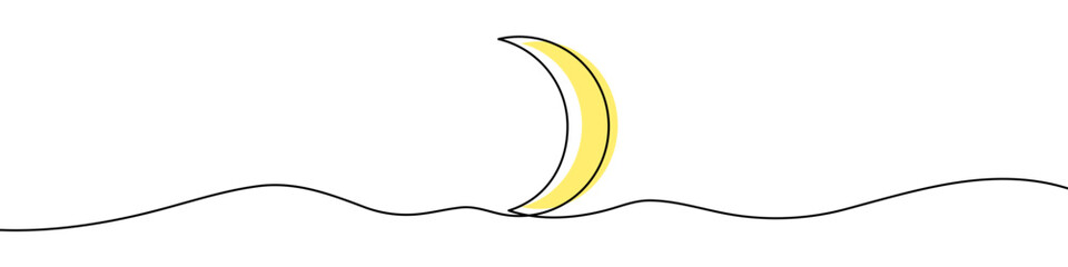 Continuous editable line drawing of moon icon. One line drawn moon. Vector illustration. Moon icon in one line.