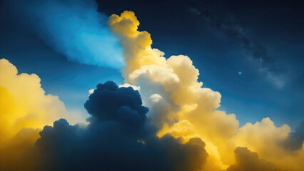 Yellow and blue cloudy sky with smoke background with stars