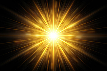 Golden sunburst with radiant beams on a black background, creating a dynamic abstract effect.