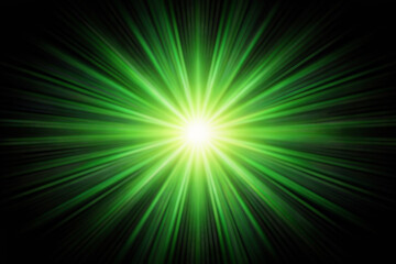 Green sunburst with radiant beams on a black background, creating a dynamic abstract effect.