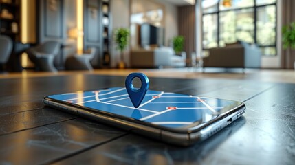 Smartphone with a Blue Location Pin on a Map