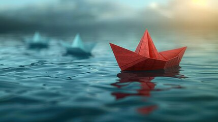 Red Paper Boat Leading the Way