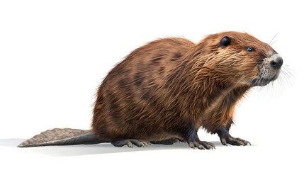 1. Create a full-body illustration of a beaver, showcasing its robust build and distinctively flat tail against a transparent background. The image should be optimized for a white background,